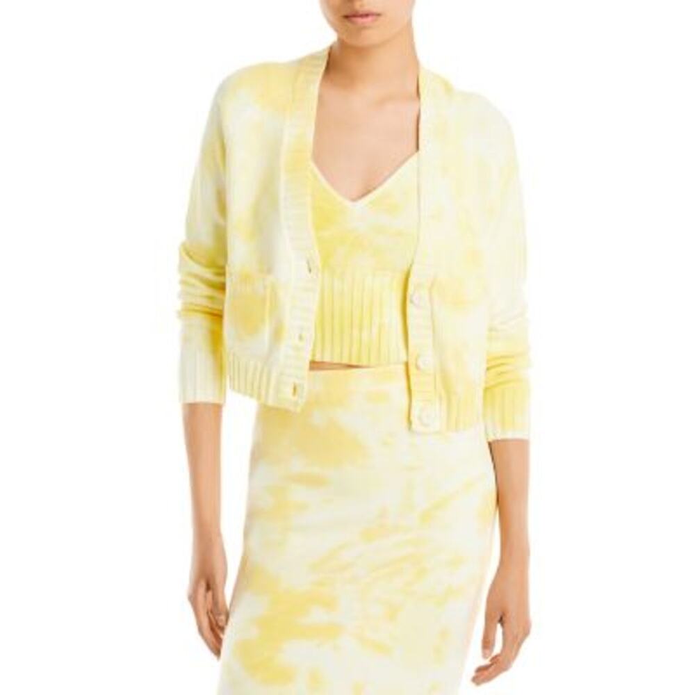 AQUA Women's Cropped Tie Dye Yellow Knit Cardigan, Size Medium